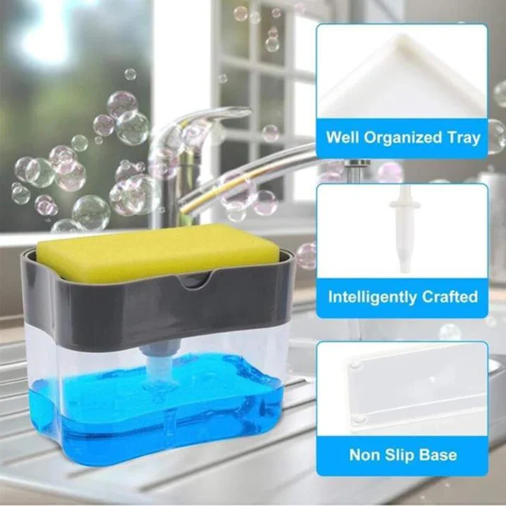 2 in 1 Smart Kitchen Liquid Soap Dispenser (450 ML)- Free Sponge With every order - Image 3