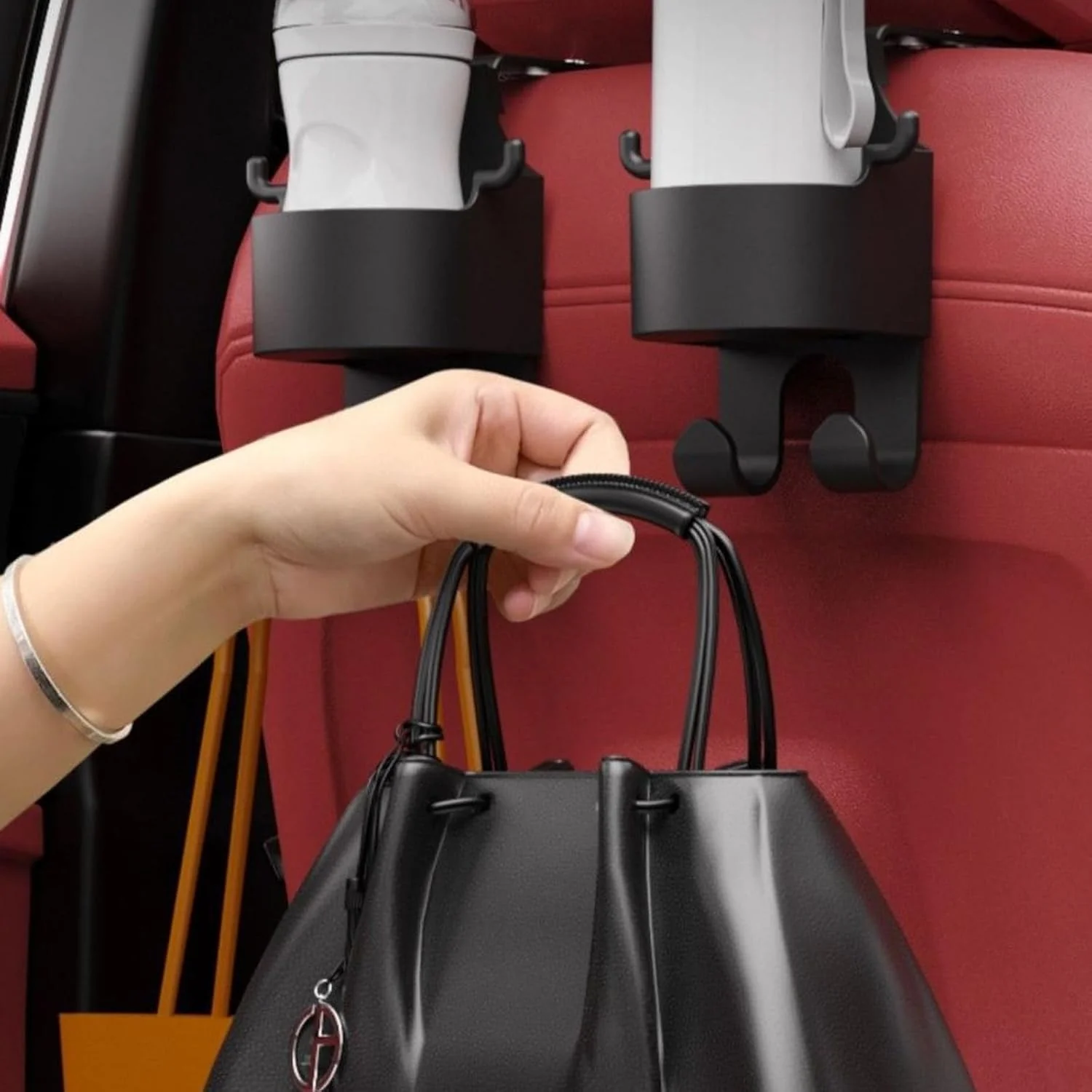 3-in-1 Car Seat Back Hook with Cup Holder (Set of 2); f - Image 3