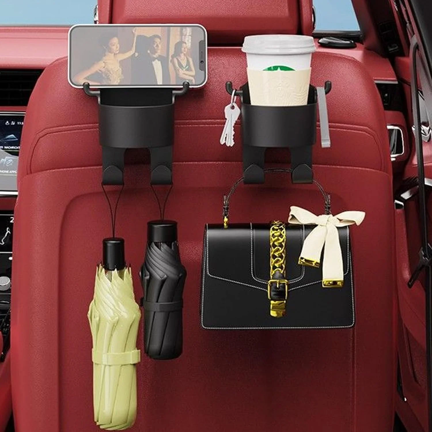 3-in-1 Car Seat Back Hook with Cup Holder (Set of 2); f - Image 4
