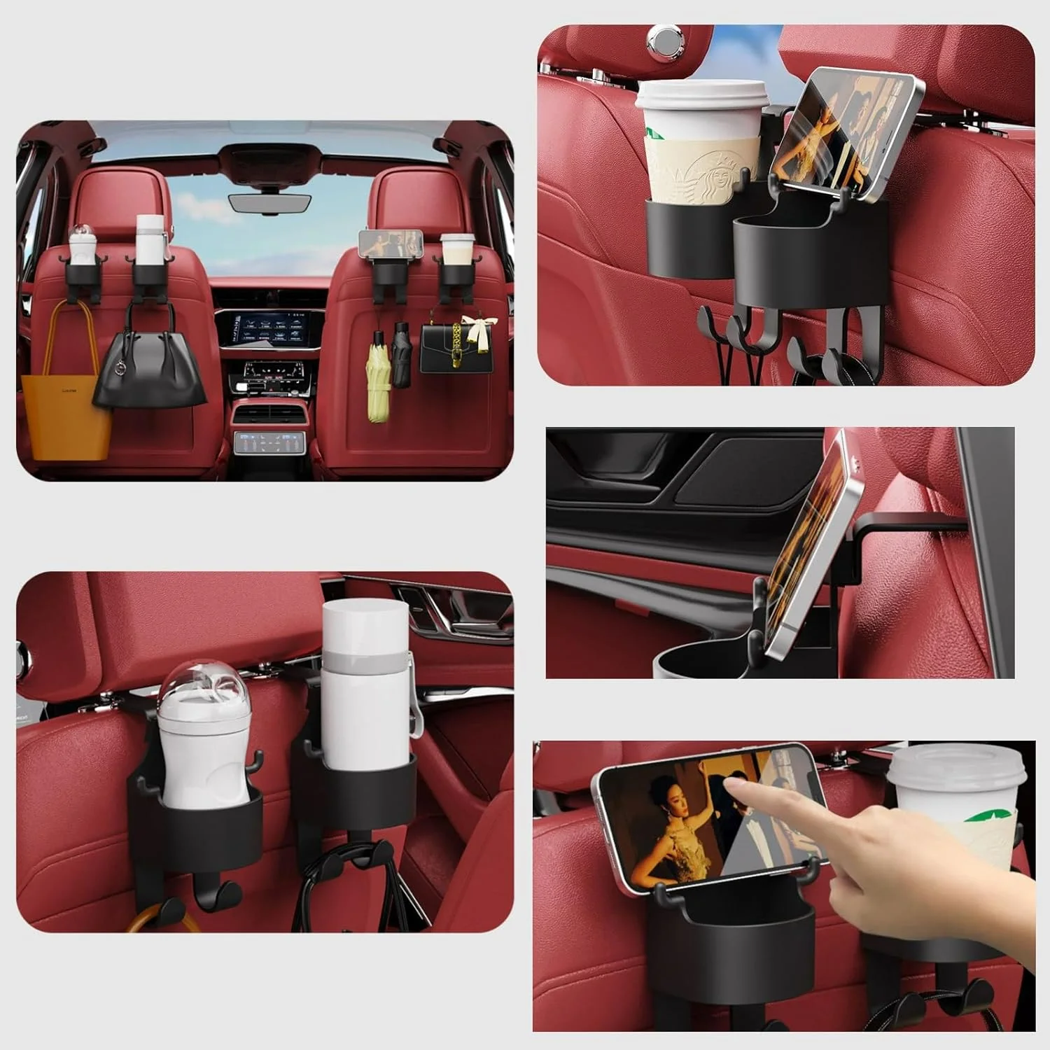 3-in-1 Car Seat Back Hook with Cup Holder (Set of 2); f - Image 5