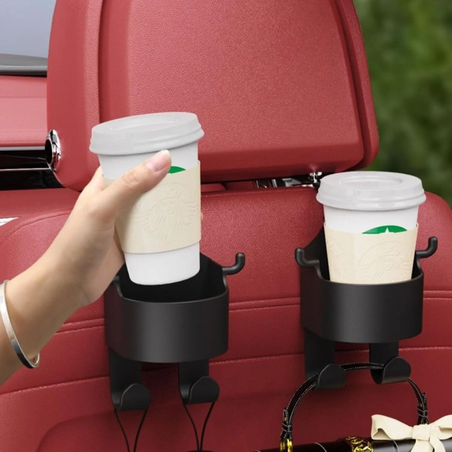 3-in-1 Car Seat Back Hook with Cup Holder (Set of 2); f - Image 6