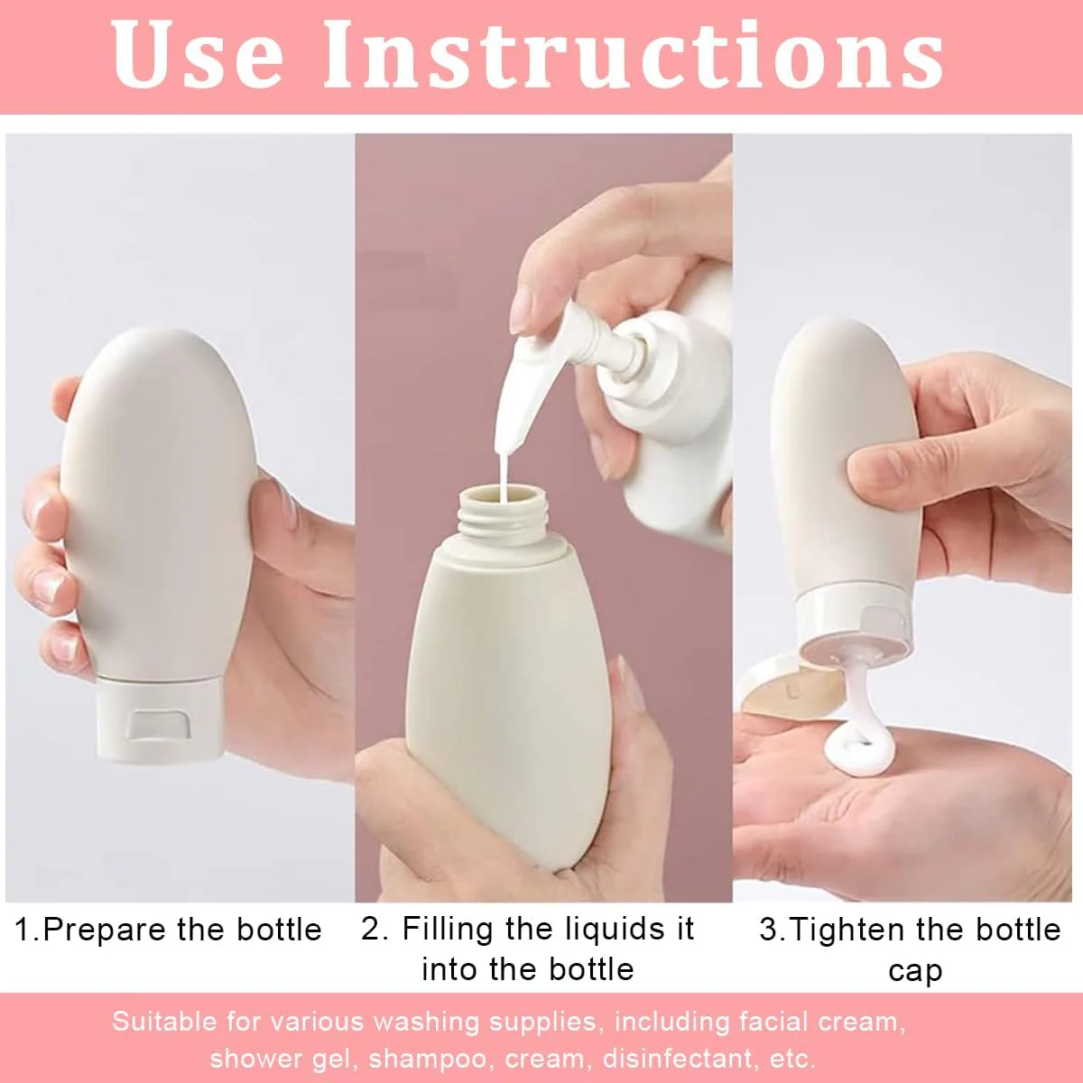 3 pieces travel Silicone Bottles leakproof for Toiletries- 60 ml each ,f - Image 9