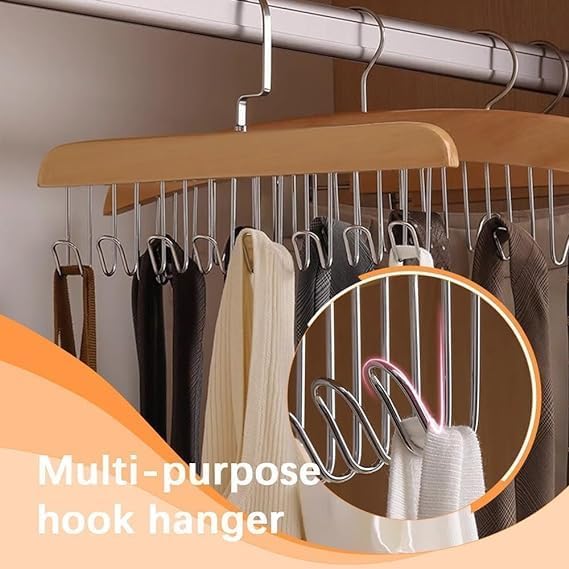 Space Saving 8 Hooks Wooden Hangers with steel hooks ( Pack of 2 Pcs ).g