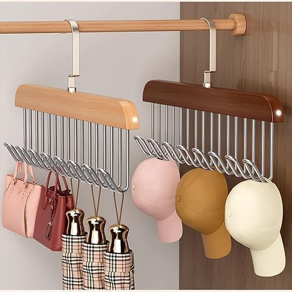 Space Saving 8 Hooks Wooden Hangers with steel hooks ( Pack of 2 Pcs ).g - Image 2