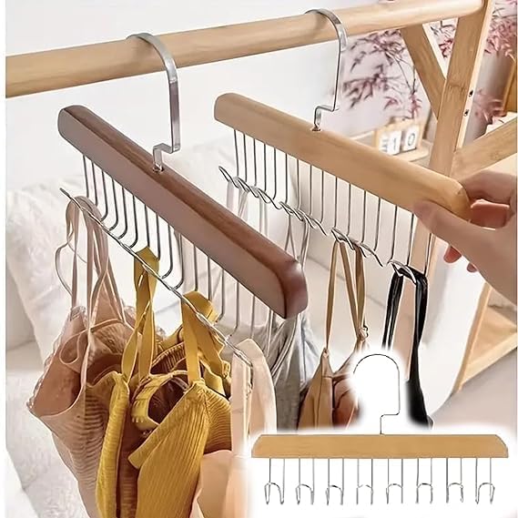 Space Saving 8 Hooks Wooden Hangers with steel hooks ( Pack of 2 Pcs ).g - Image 3