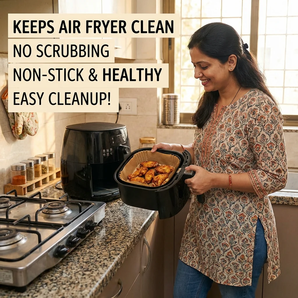 Air Fryer & Oven Paper Liners (100 Pcs) Food grade – Oil-Proof Disposable Parchment Sheets; g - Image 3
