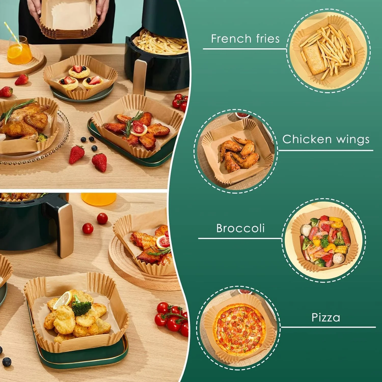 Air Fryer & Oven Paper Liners (100 Pcs) Food grade – Oil-Proof Disposable Parchment Sheets; g - Image 4