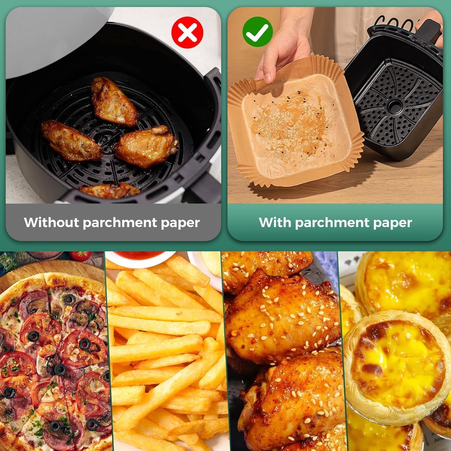 Air Fryer & Oven Paper Liners (100 Pcs) Food grade – Oil-Proof Disposable Parchment Sheets; g - Image 8