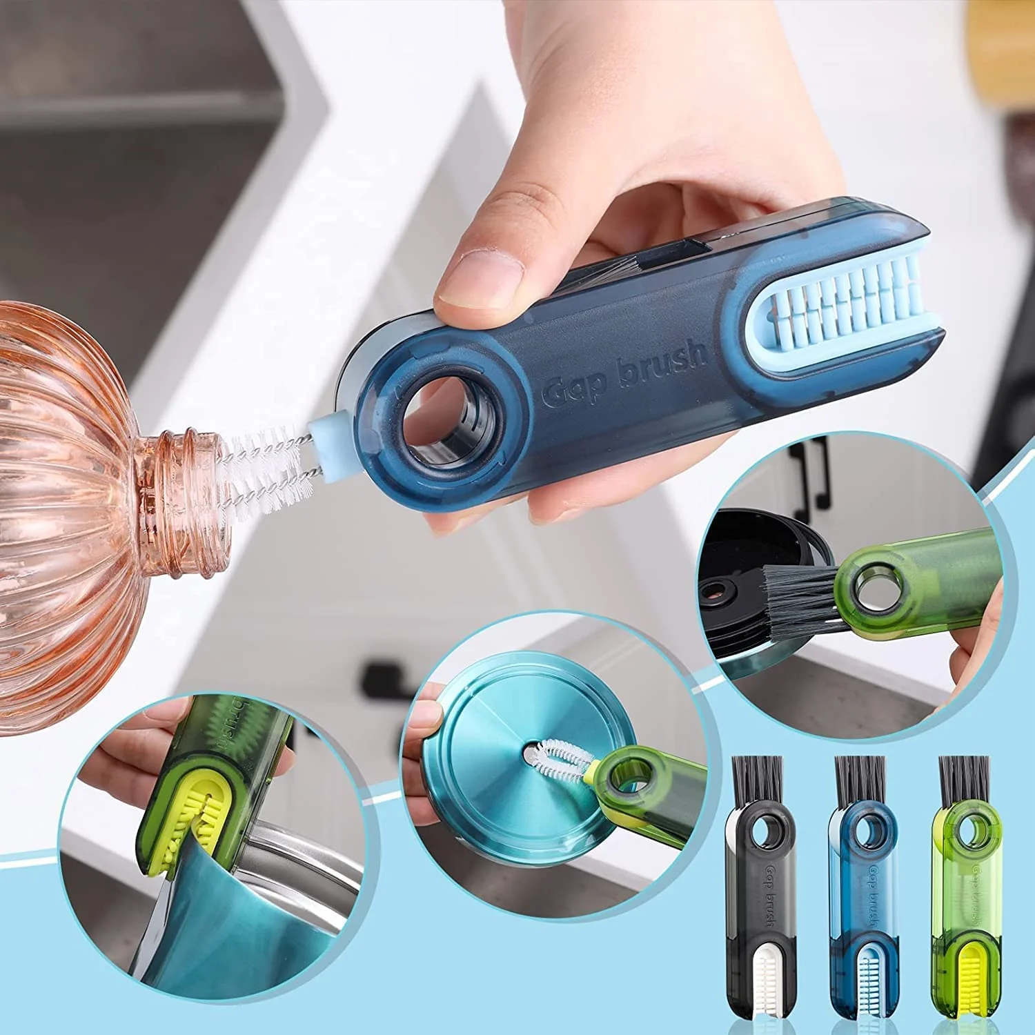 Bottle Cleaning Brush Combo- 1 long silicone brush + 1 bottle lid cleaning brush .g - Image 10