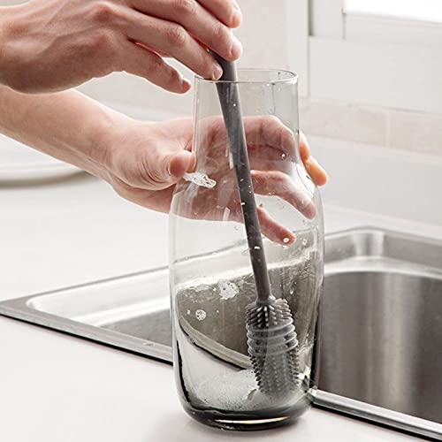 Bottle Cleaning Brush Combo- 1 long silicone brush + 1 bottle lid cleaning brush .g - Image 3
