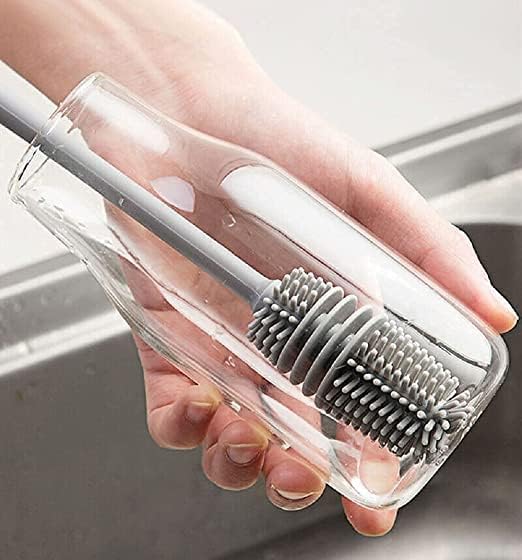 Bottle Cleaning Brush Combo- 1 long silicone brush + 1 bottle lid cleaning brush .g - Image 5
