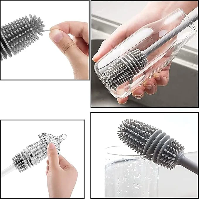 Bottle Cleaning Brush Combo- 1 long silicone brush + 1 bottle lid cleaning brush .g - Image 6