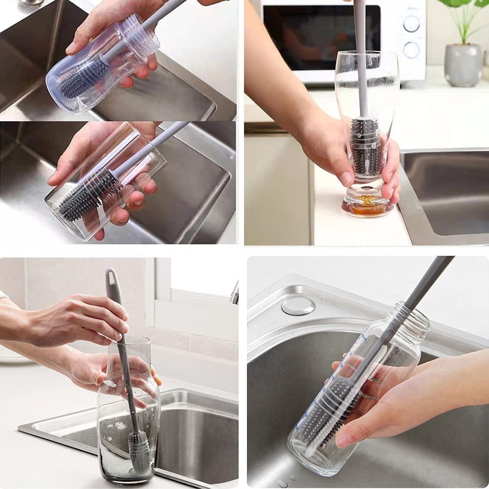 Bottle Cleaning Brush Combo- 1 long silicone brush + 1 bottle lid cleaning brush .g - Image 7