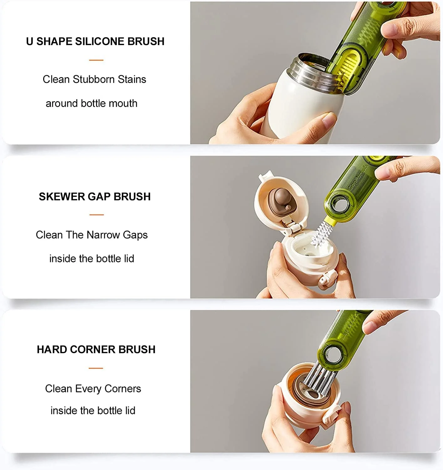 Bottle Cleaning Brush Combo- 1 long silicone brush + 1 bottle lid cleaning brush .g - Image 8