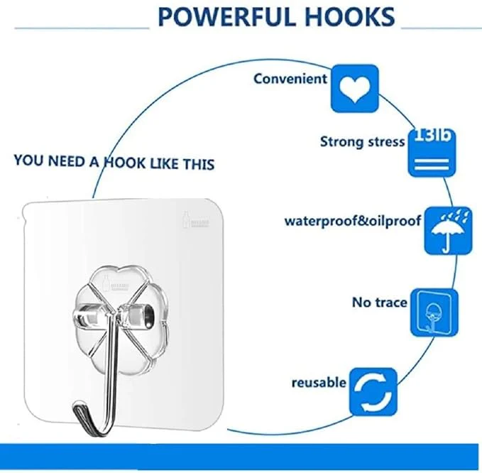 Curved Adhesive Wall Hooks, No-Drilling Waterproof Screw Free Stickers for Hanging - Image 2