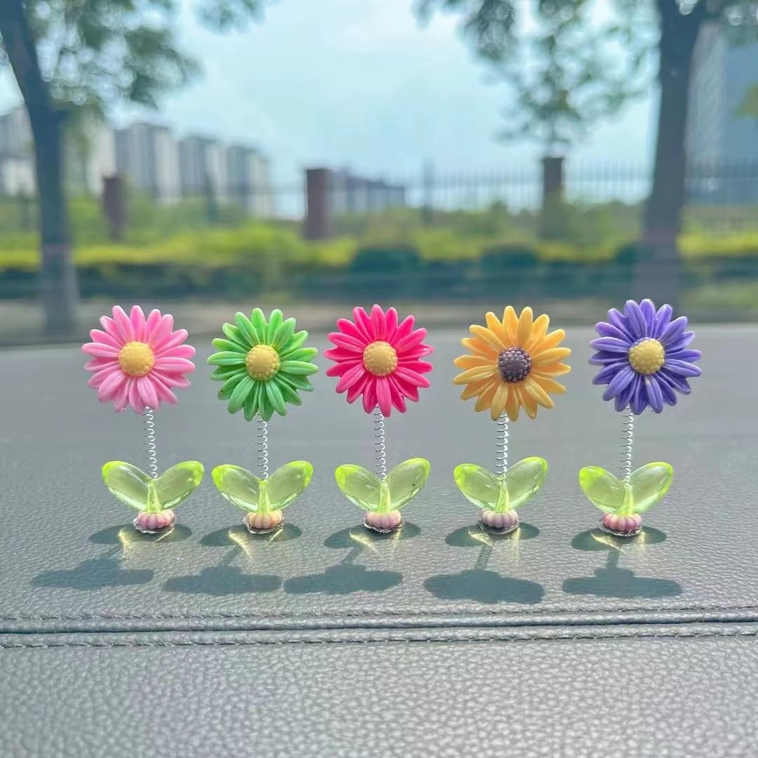 Cute Dancing Sunflower Car Dashboard Decor – Mini Shaking Flower Set (5 PCS);f - Image 2