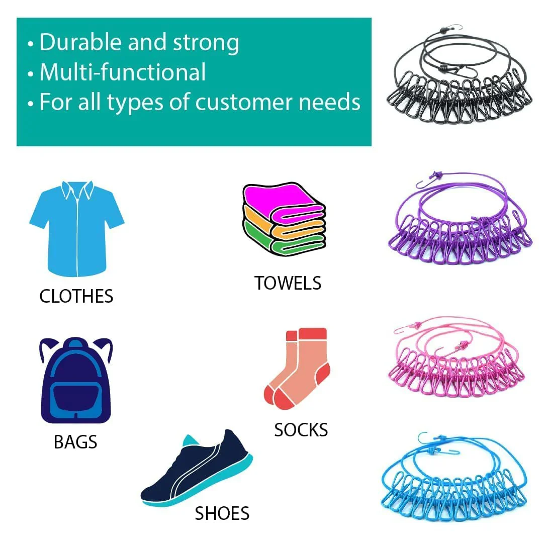 Cloth Drying Rope -with attached hooks & 12 clips - Image 4