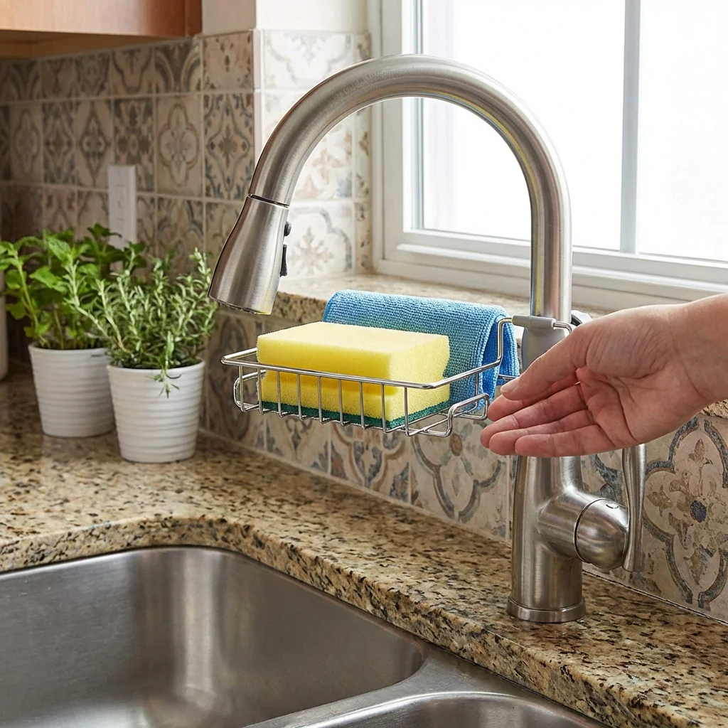 Kitchen Steel Sink Organizer - Get Free 3 Non-Scratch Dish Wash Cloth (worth 199/-)