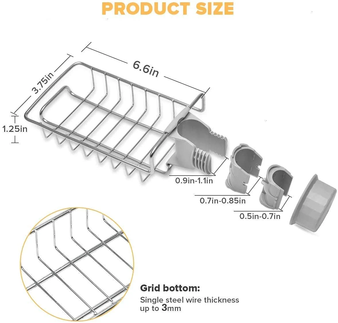 Kitchen Steel Sink Organizer - Get Free 3 Non-Scratch Dish Wash Cloth (worth 199/-) - Image 3