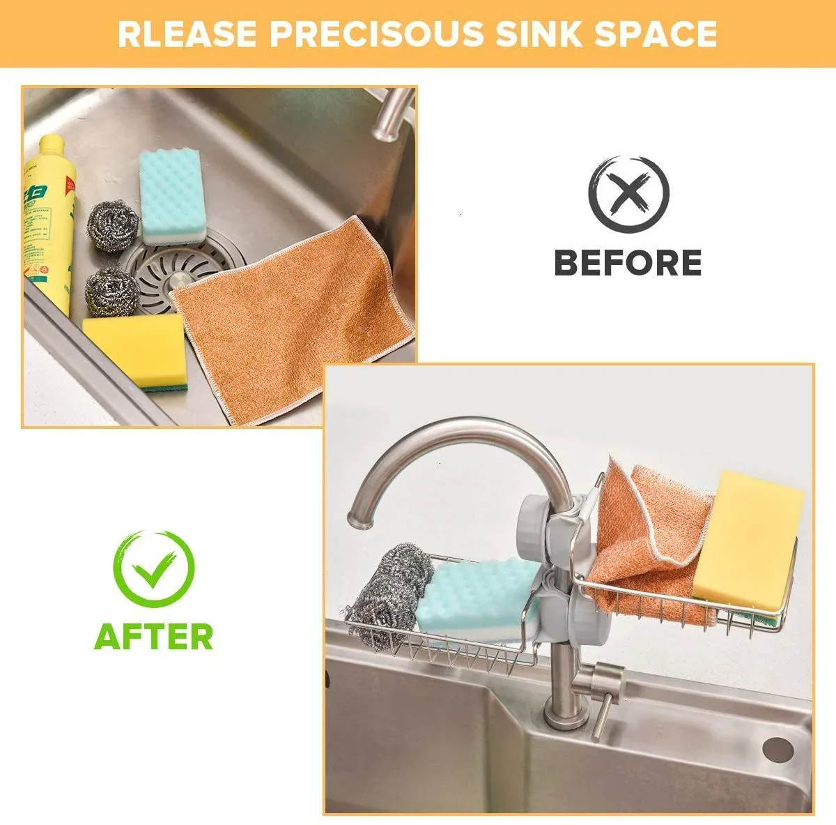 Kitchen Steel Sink Organizer - Get Free 3 Non-Scratch Dish Wash Cloth (worth 199/-) - Image 6