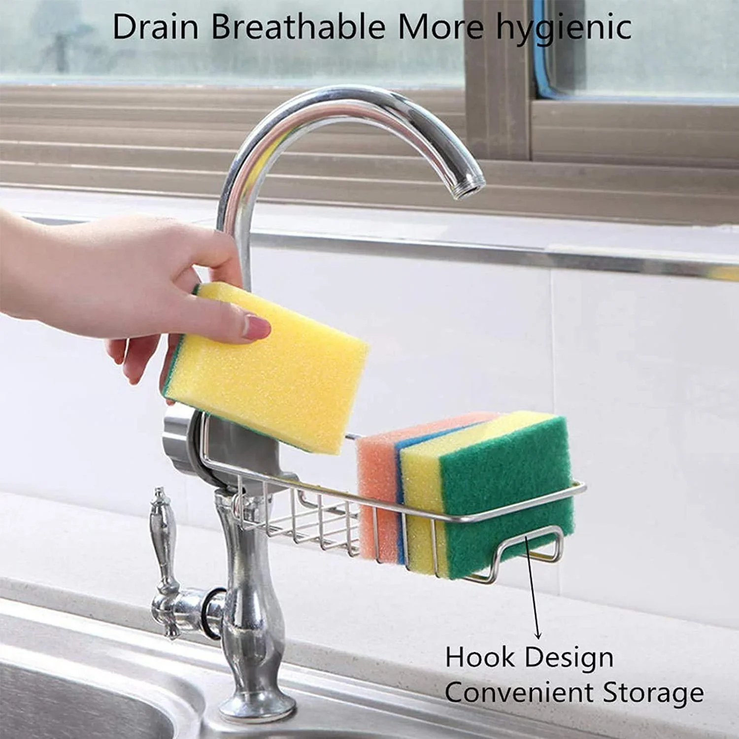 Kitchen Steel Sink Organizer - Get Free 3 Non-Scratch Dish Wash Cloth (worth 199/-) - Image 8
