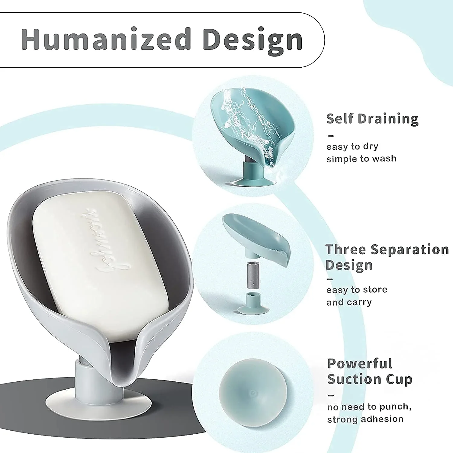 Leaf Shaped Self-Draining Soap Holder with Suction Cup-.g - Image 2