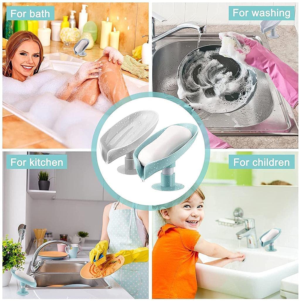 Leaf Shaped Self-Draining Soap Holder with Suction Cup-.g - Image 4