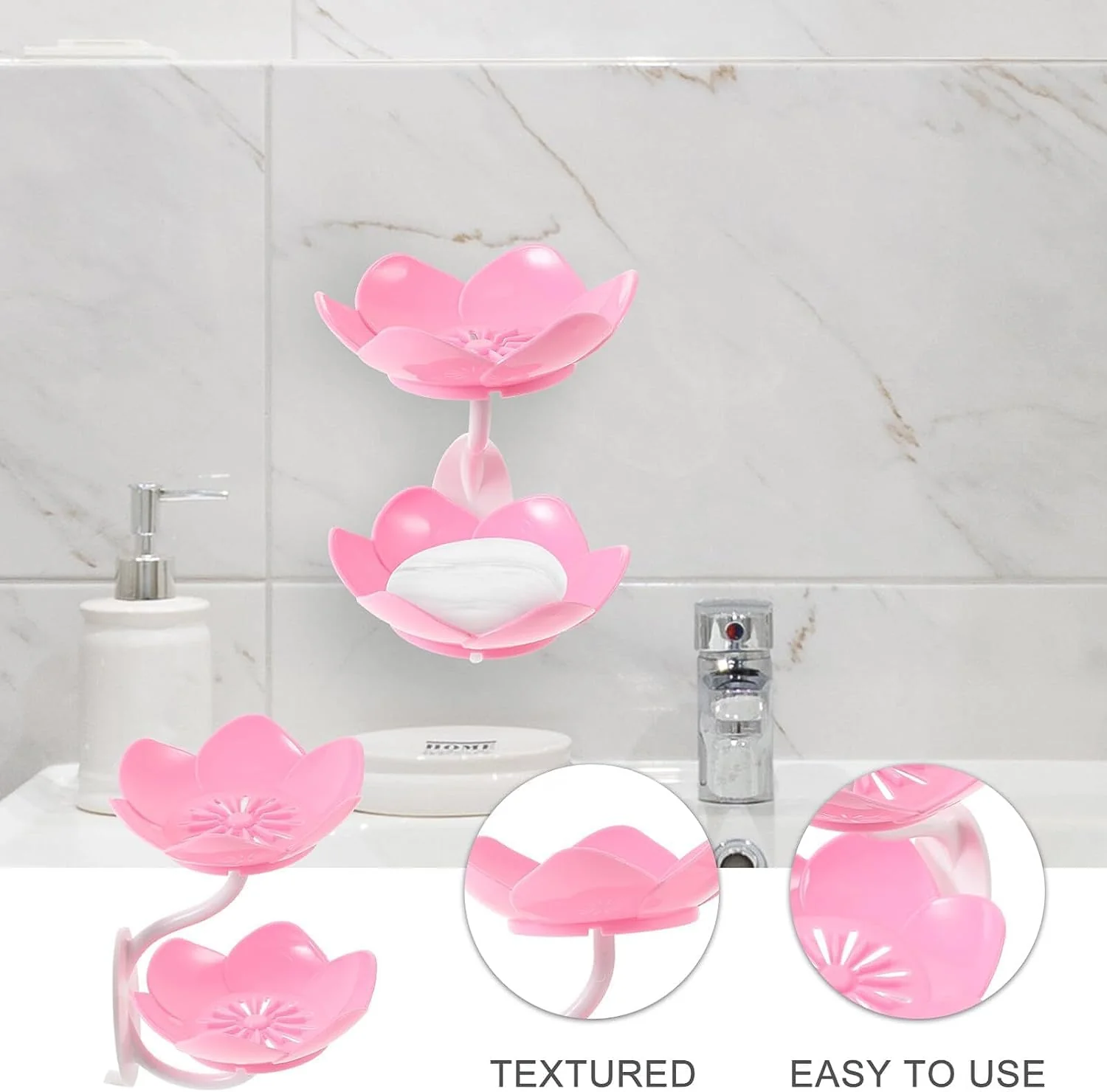 Lotus Sink Soap & Sponge Holder(Pack of 2) – No-Drill Adhesive Rack :g - Image 9