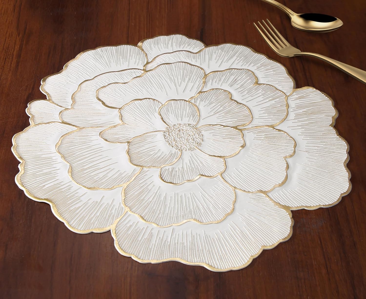 Luxury Floral Golden Round PVC Placemat | Waterproof & Anti-Skid;f - Image 2