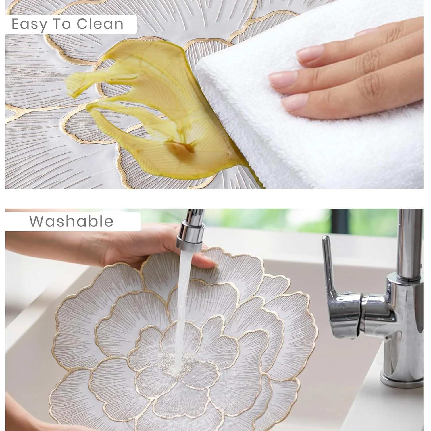 Luxury Floral Golden Round PVC Placemat | Waterproof & Anti-Skid;f - Image 5