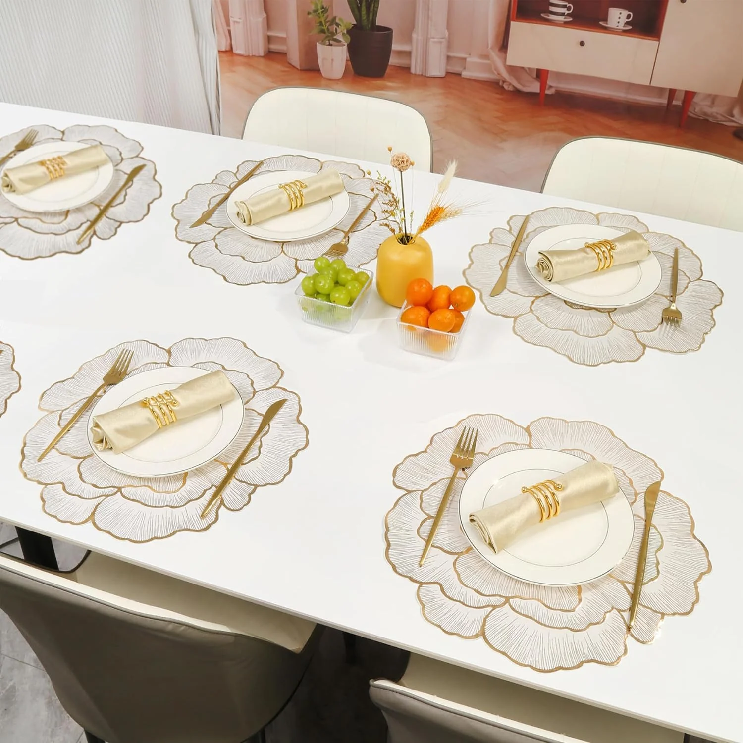 Luxury Floral Golden Round PVC Placemat | Waterproof & Anti-Skid;f - Image 6