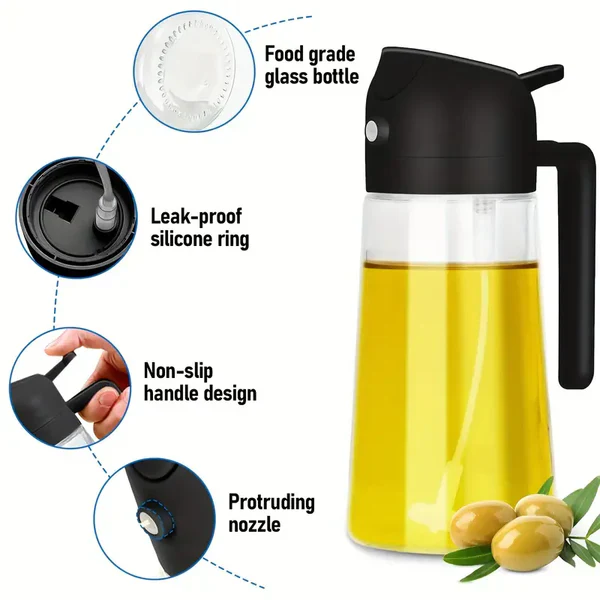 Multipurpose Oil Sprayer and Dispenser Glass Jug with lock system (500 ML). - Image 2