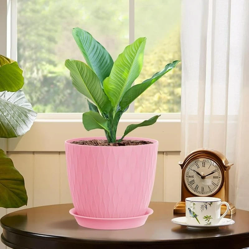 (Pack of 5) 6-Inch Unbreakable Plastic Flower Pots with Drainage & Saucers – Indoor & Outdoor Planters;f - Image 5
