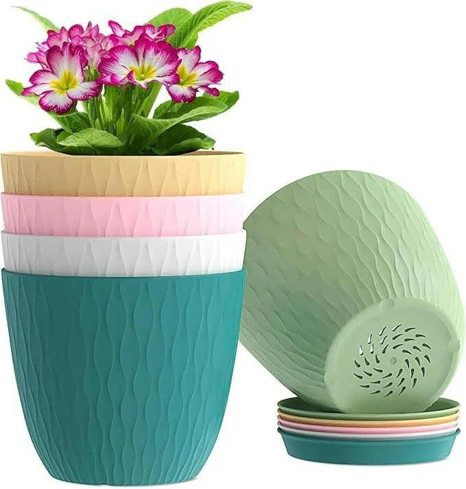 (Pack of 5) 6-Inch Unbreakable Plastic Flower Pots with Drainage & Saucers – Indoor & Outdoor Planters;f - Image 6