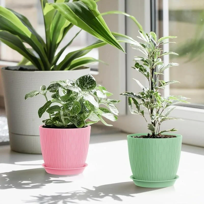 (Pack of 5) 6-Inch Unbreakable Plastic Flower Pots with Drainage & Saucers – Indoor & Outdoor Planters;f - Image 7