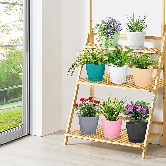 (Pack of 5) 6-Inch Unbreakable Plastic Flower Pots with Drainage & Saucers – Indoor & Outdoor Planters;f - Image 8