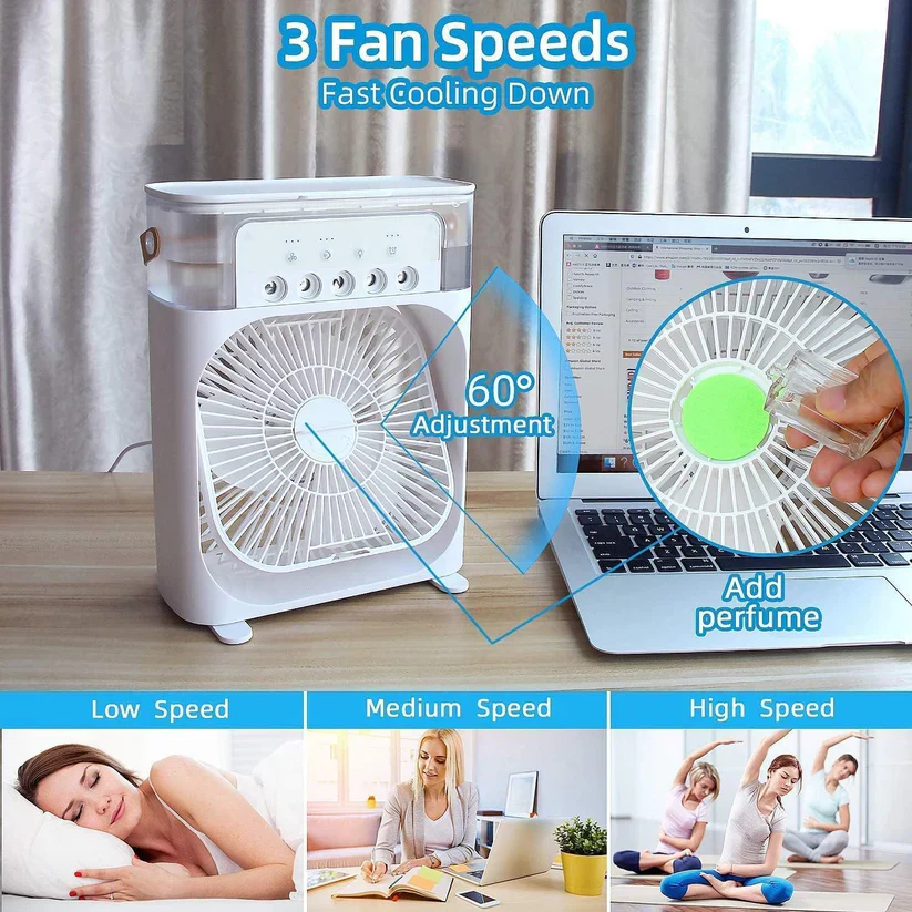 Portable 4-in-1 Mini Air Cooler Fan- With Water Spray - Image 4