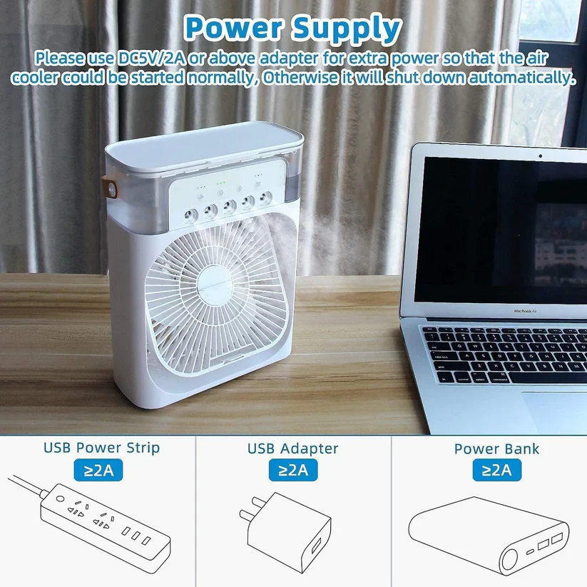 Portable 4-in-1 Mini Air Cooler Fan- With Water Spray - Image 6