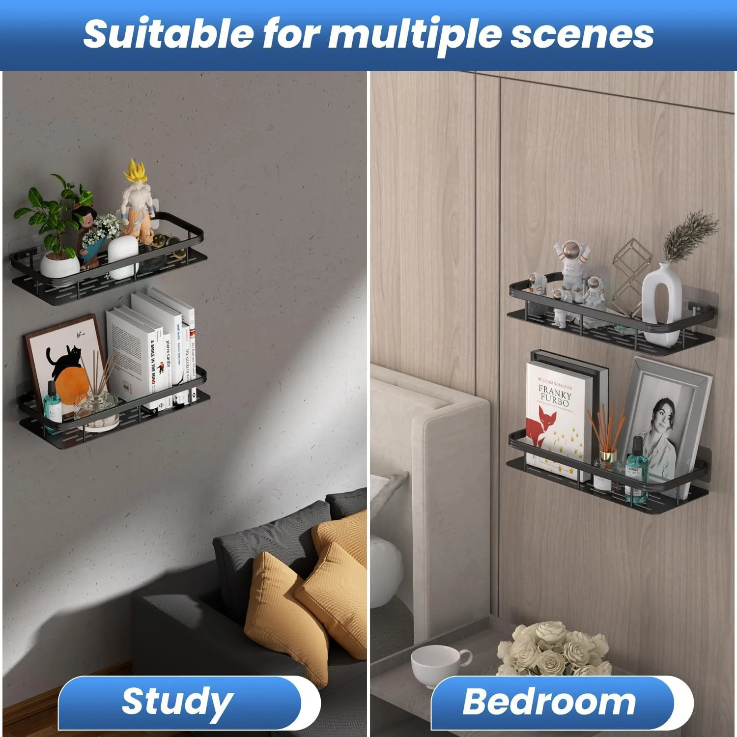 Premium Metal Home & Bathroom Wall Shelf Organiser, Black. -g - Image 10