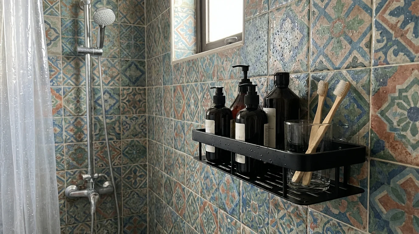 Premium Metal Home & Bathroom Wall Shelf Organiser, Black. -f - Image 11