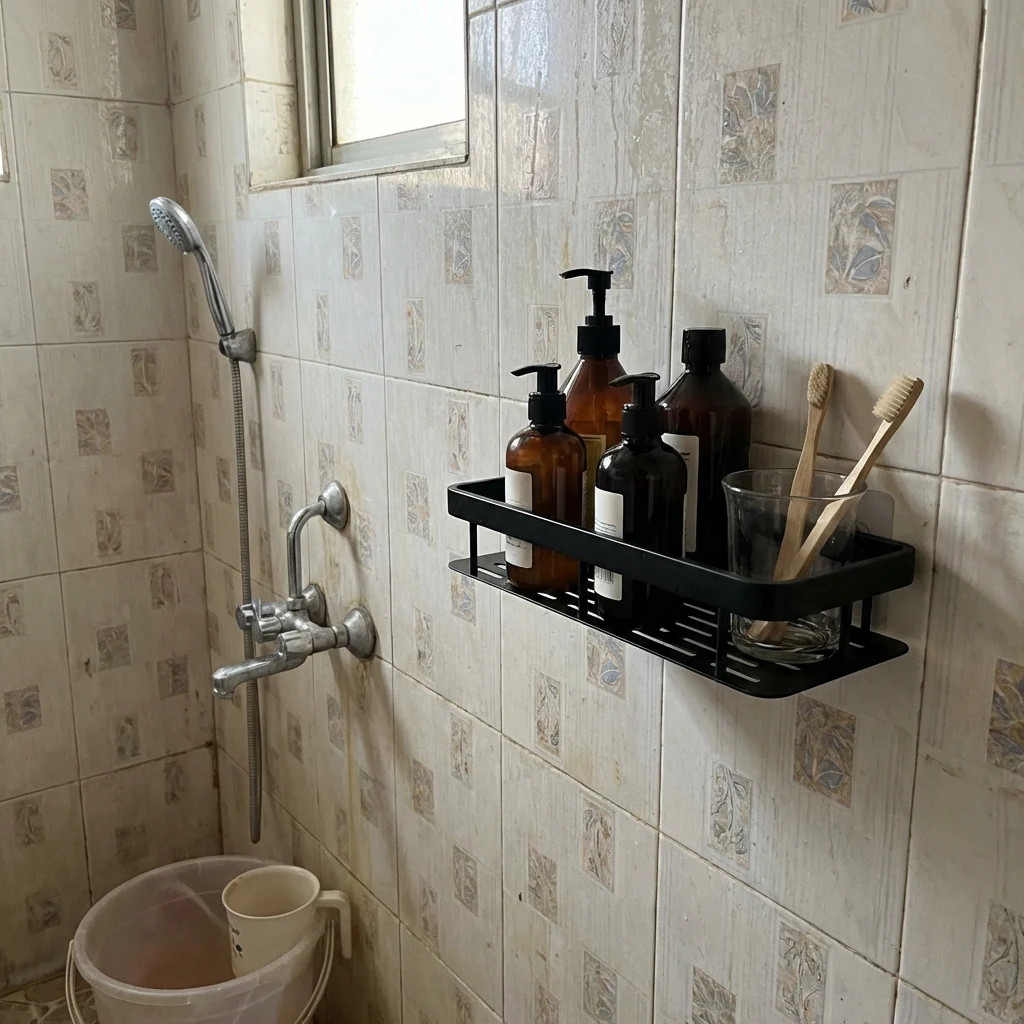 Premium Metal Home & Bathroom Wall Shelf Organiser, Black. -f - Image 13