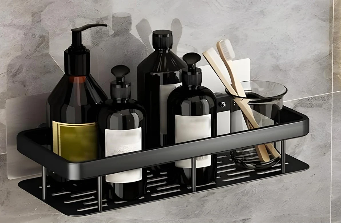 Premium Metal Home & Bathroom Wall Shelf Organiser, Black. -g - Image 2