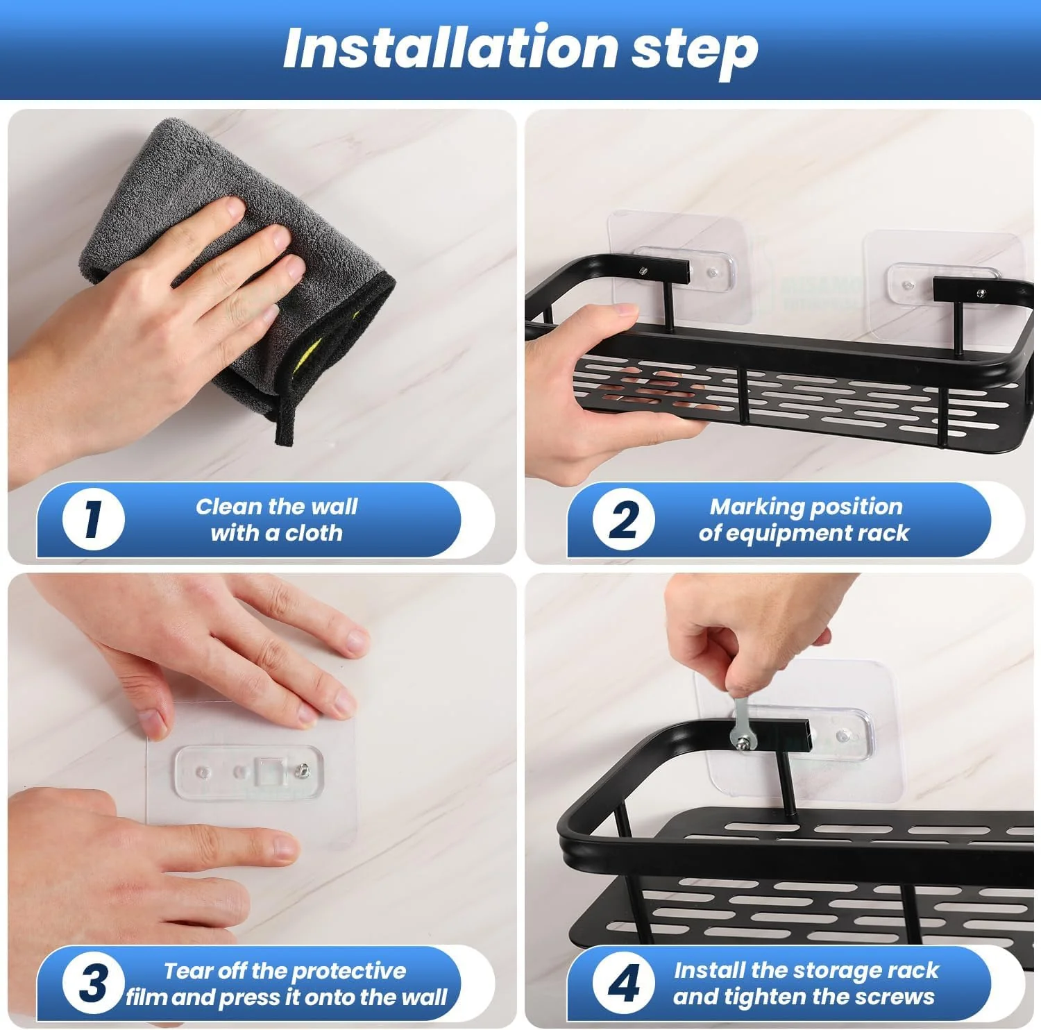 Premium Metal Home & Bathroom Wall Shelf Organiser, Black. -g - Image 5