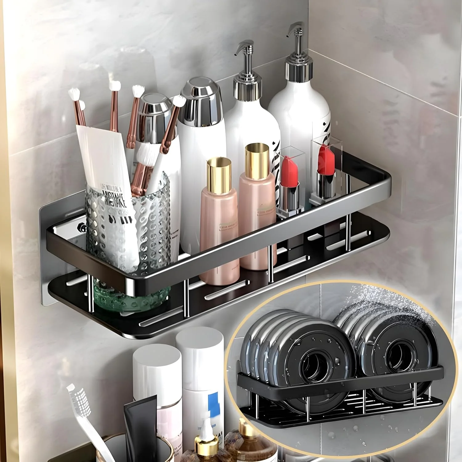 Premium Metal Home & Bathroom Wall Shelf Organiser, Black. -g - Image 7