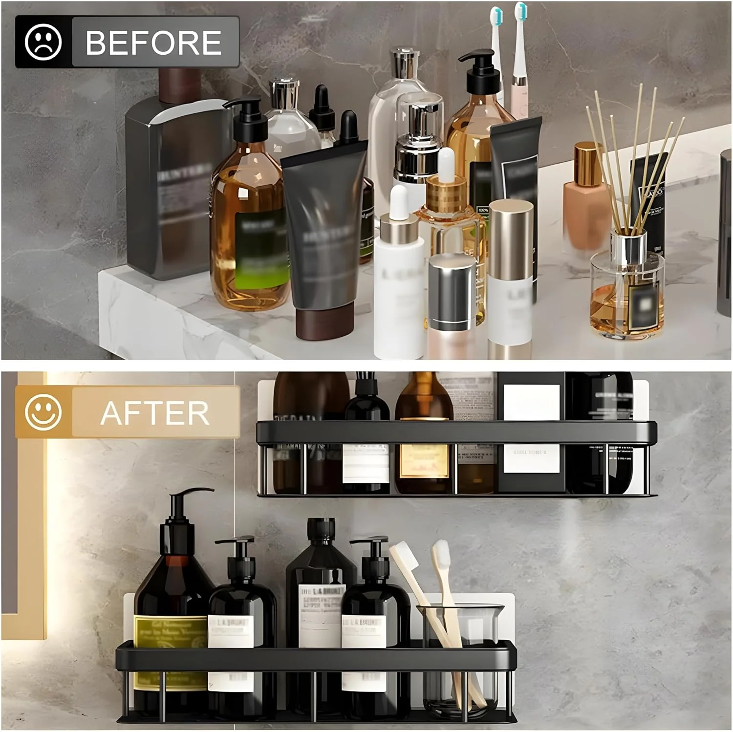 Premium Metal Home & Bathroom Wall Shelf Organiser, Black. -g - Image 8