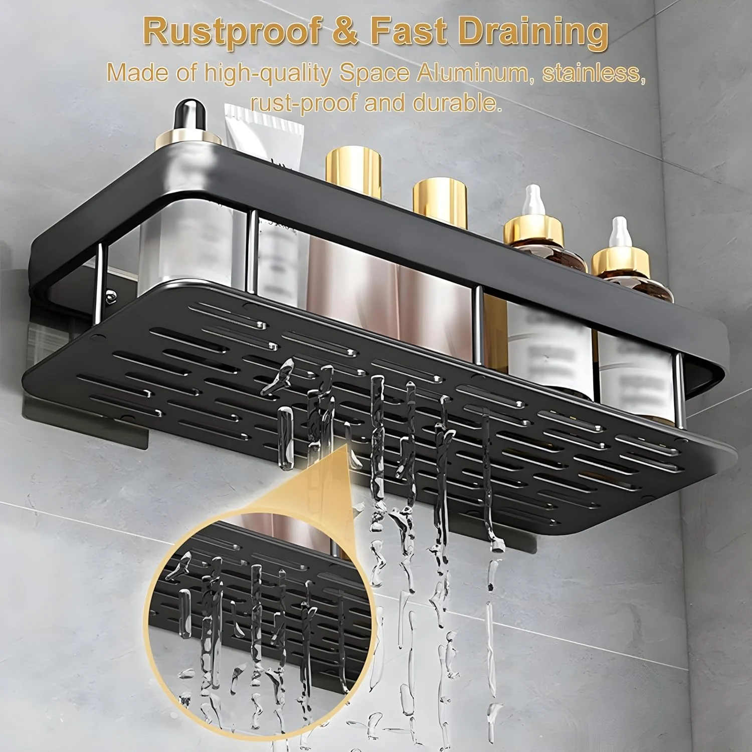Premium Metal Home & Bathroom Wall Shelf Organiser, Black. -g - Image 9