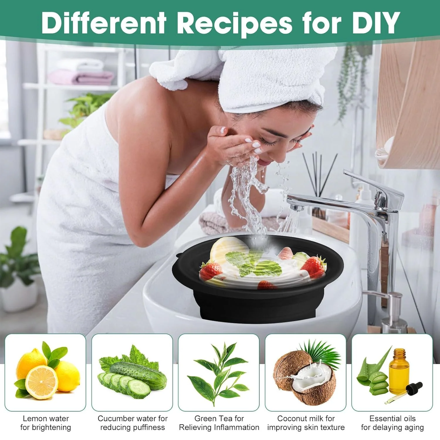Silicone Facial Ice Bath Bowl – Collapsible Cold Therapy Spa Tool; f - Image 3