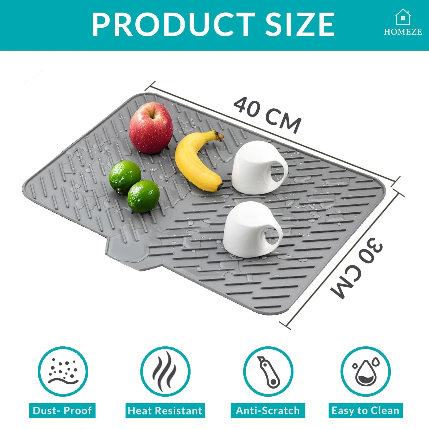 Silicone Kitchen Dish Drain Mat (40 × 30 cm)- g - Image 7