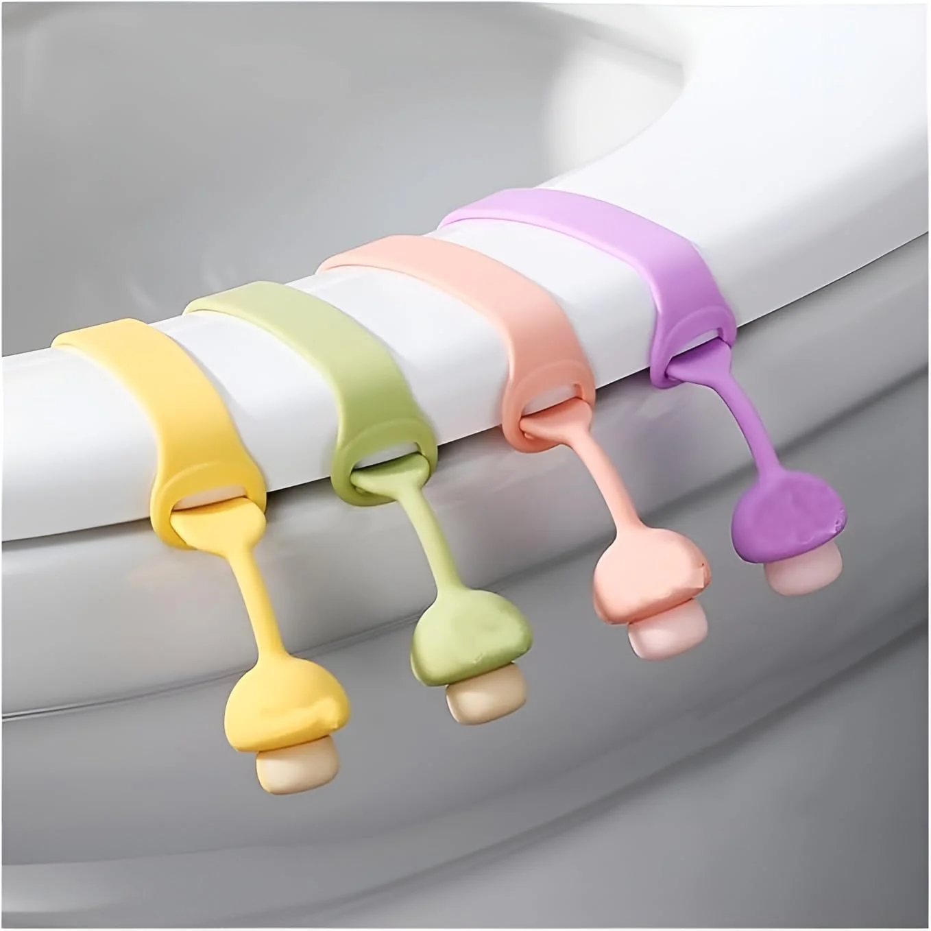 Silicone Toilet Seat Lifter Handle (Pack of 4) – Self-Adhesive Hygienic Toilet Cover Clip; f