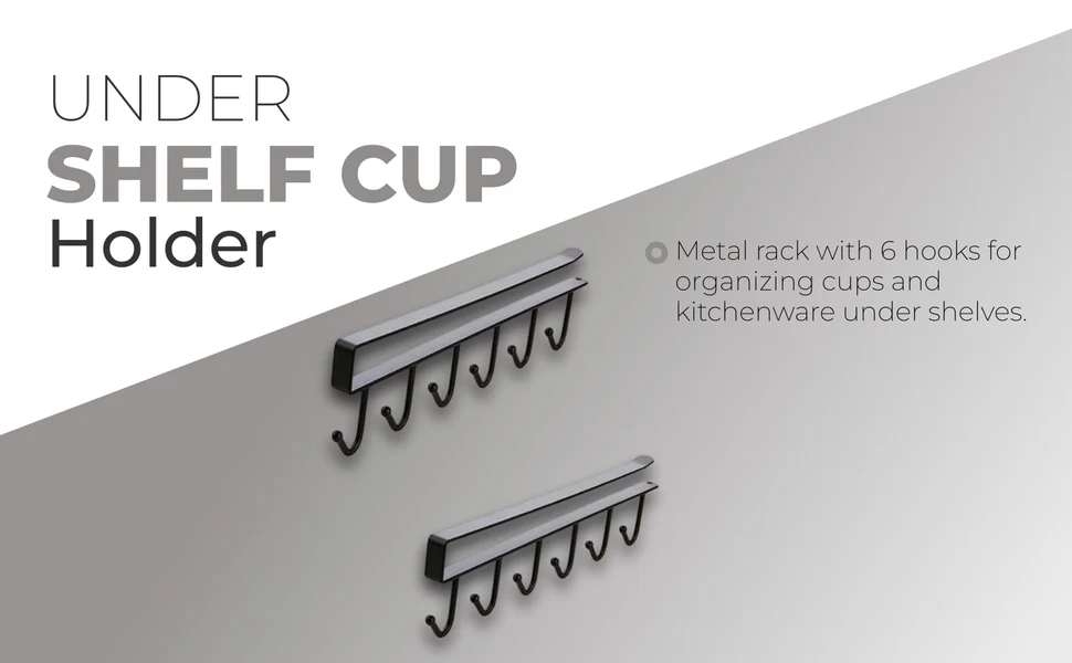 Under-Shelf 6-Hook Mug & Cup Holder Rack (pack of 2)– Space-Saving Kitchen Cabinet Organizer,g - Image 11